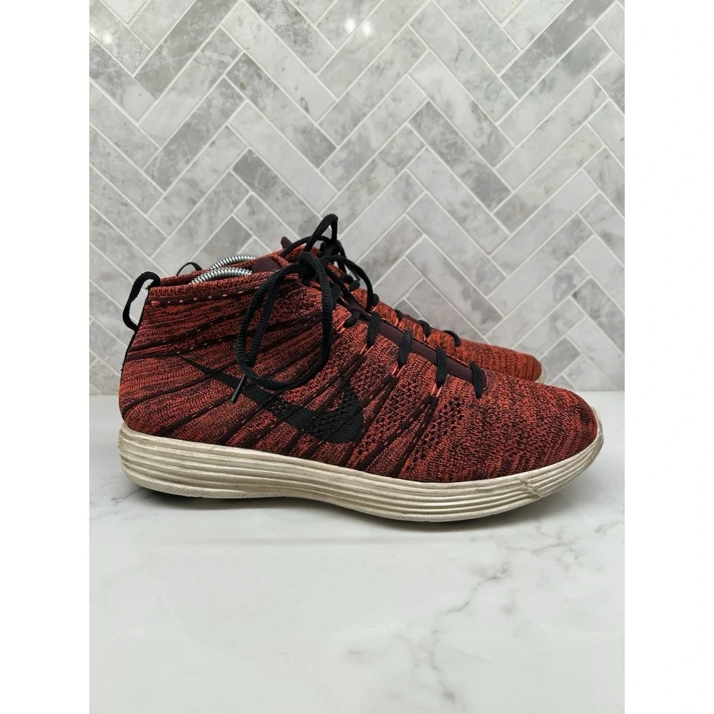 Nike Lunar Flyknit Chukka Red Deep Burgundy Maroon 554969-606‎ Mens Size 10